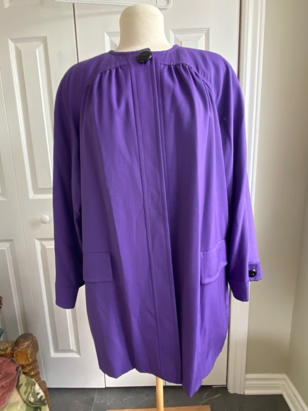 Valentino Miss V Royal Purple Wool Italy Trapeze Swing Coat Vintage 1990s - Picture 6 of 12